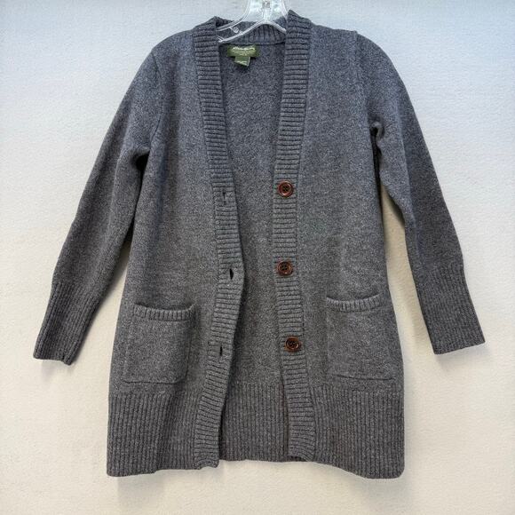 Eddie Bauer Cardigan Sweater Women's L Grey 100% Merino Wool Long Cozy - Picture 2 of 11